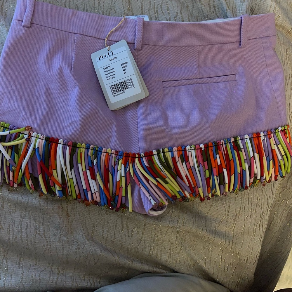 Emilio Pucci Lilac Shorts with Multicolor Fringe - Picture 3 of 3